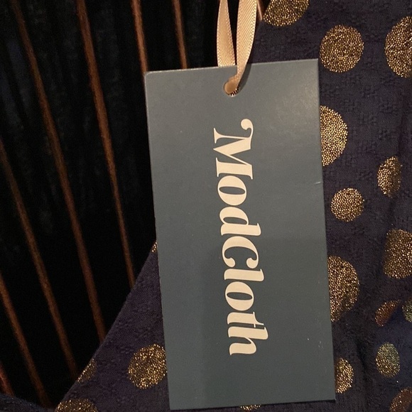 Modcloth Navy Blue and gold polka dot Only You dress - Picture 5 of 7